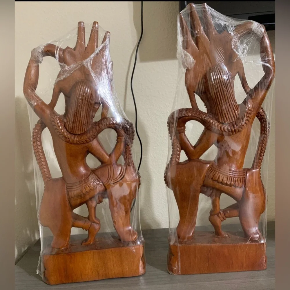 Cambodian Apsaras Dancing Carved Wood - Picture 5 of 12